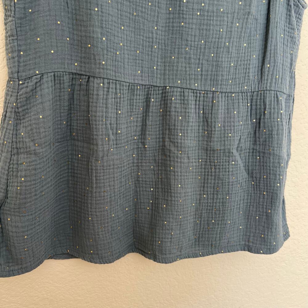 Vertbaudet Blue Gold Dot Ruffle Sleeveless Cotton Button Blouse Top 44 - Picture 12 of 12